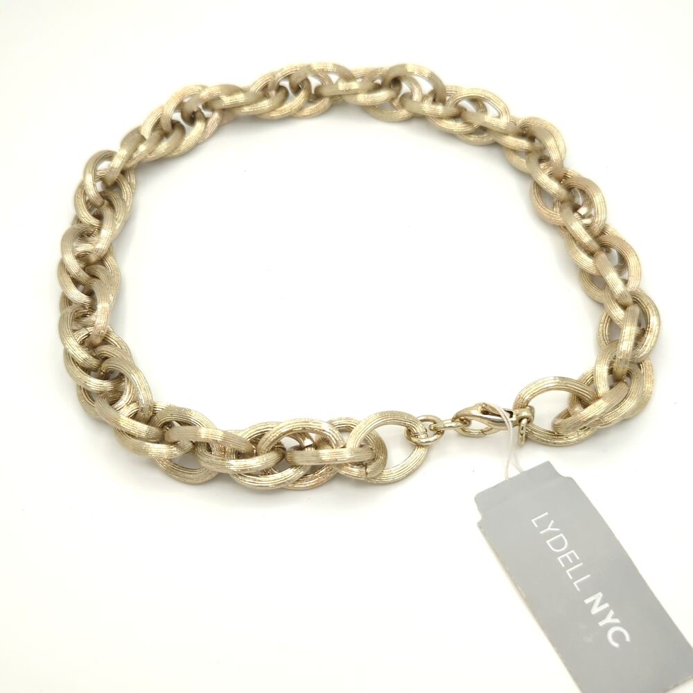 Chunky Chain link necklace - champagne gold tone textured links 16 in - (Lydell)